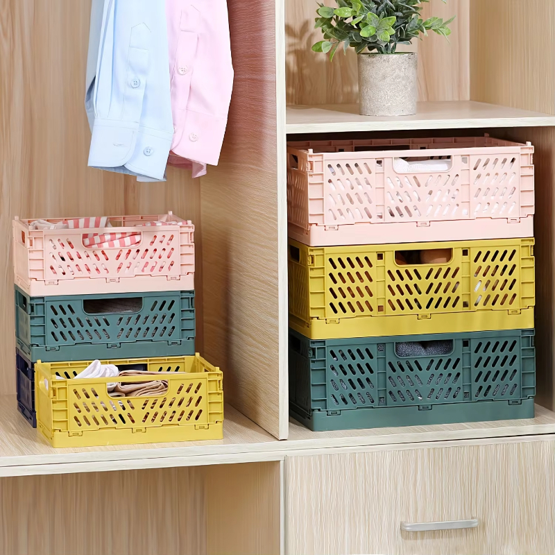 1Pcs Plastic Foldable Storage Crate Folding Basket Portable Stackable Makeup Jewellery Toys Boxes for Storage Box Organizer