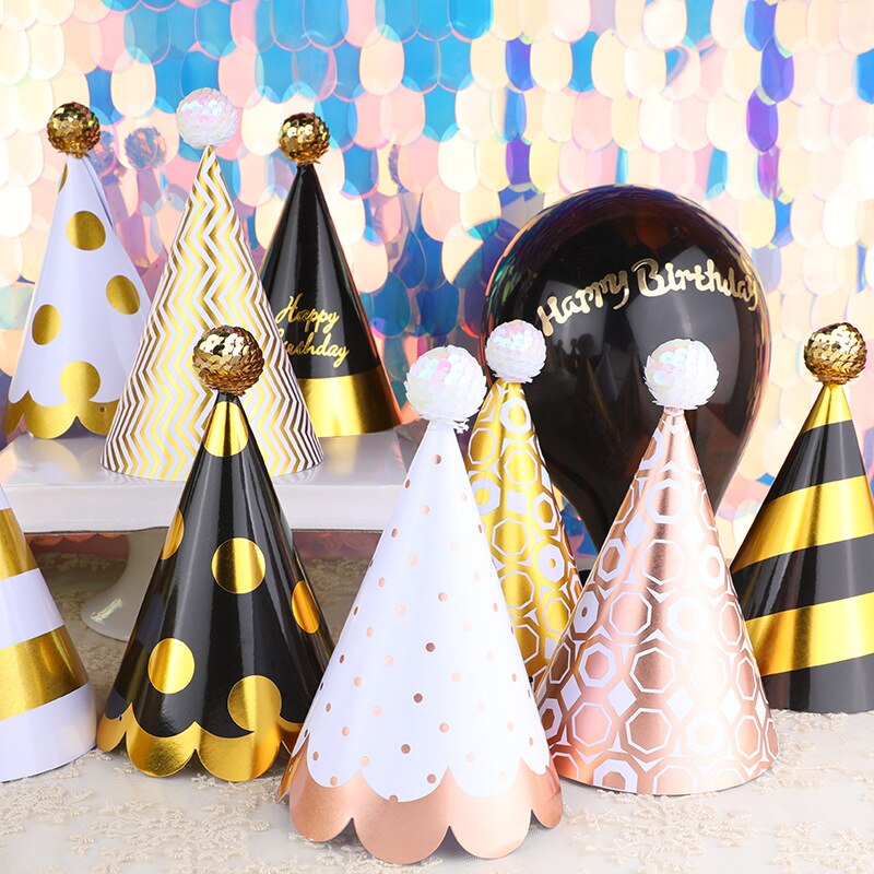 4 unids/set bebé chico gorro de papel de cumpleaños niño niña gorros de de cumpleaños festivo decoración sombrero dar dragón soplador silbato suministros