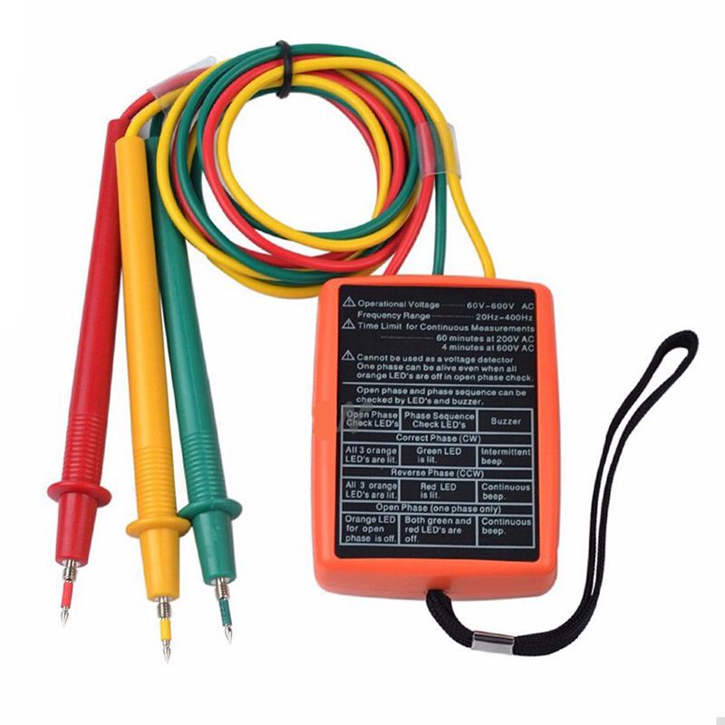 Neue 3 Phase Sequenz Rotation Tester Anzeige Detector Meter LED Summer mit Tragbaren Beutel TD-LED02