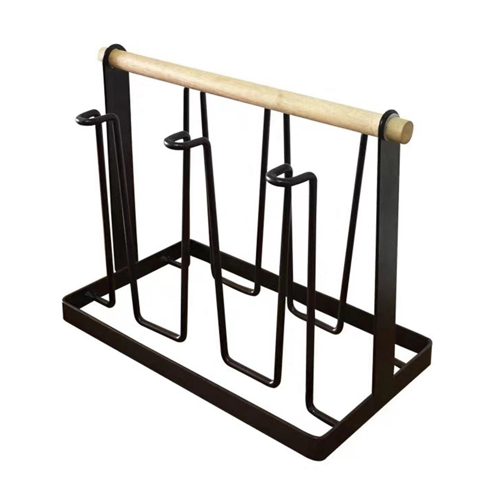 Bottle Drying Rack Cup Drying Holder Drain Cup Rack Bottle Drying Organizer with Wood Handle Upside Down Drain Cup Holder: Cup Rack-black