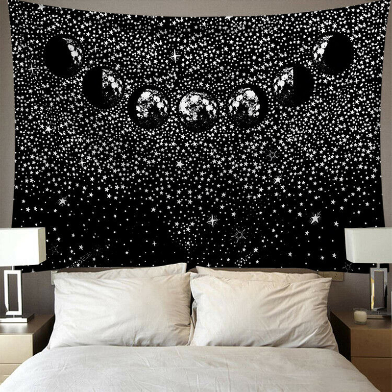 Tapiz para colgar en la pared, tapiz de poliéster con estampado de estrellas y Luna, decoración de pared para el hogar, tapices psicodélicos