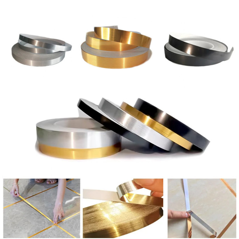Pegatinas autoadhesivas para azulejos de 20m, cinta impermeable para suelo, tira de sellado para huecos de pared, azulejo dorado y plateado, pegatina de costura de belleza para decoración del hogar