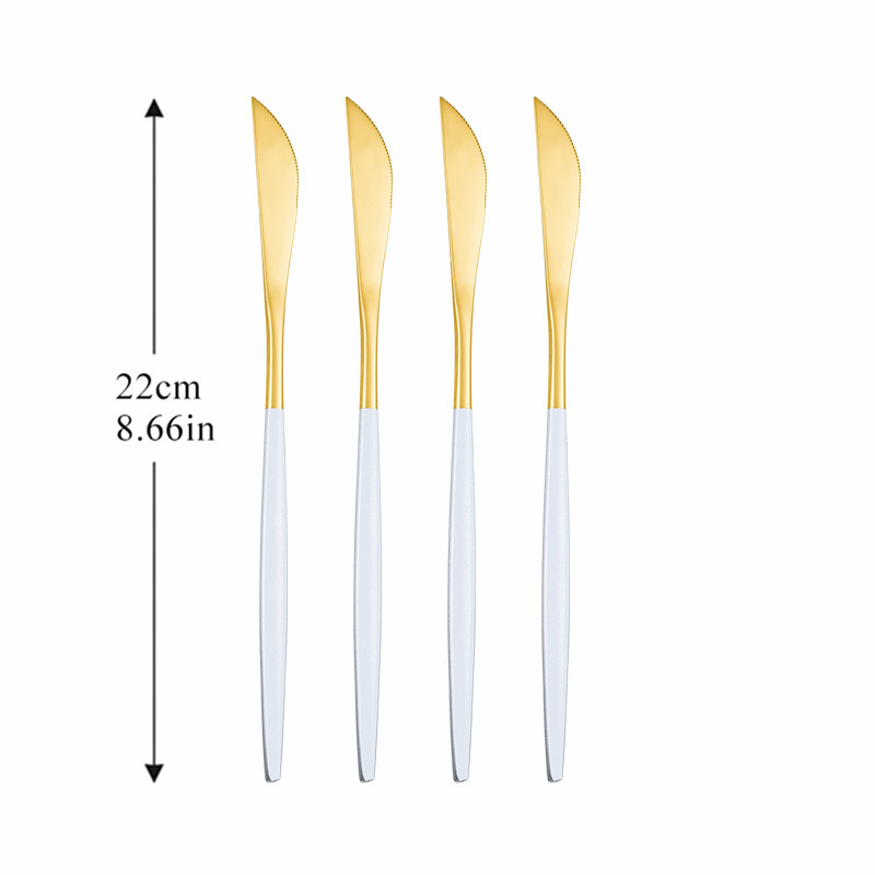 4Pcs Cutlery Dinnerware Set Stainless Steel Dinner Knife Cutlery Set Kitchen Complete Dinner Knife Tableware Set Golden Cutlery: white gold 4pcs