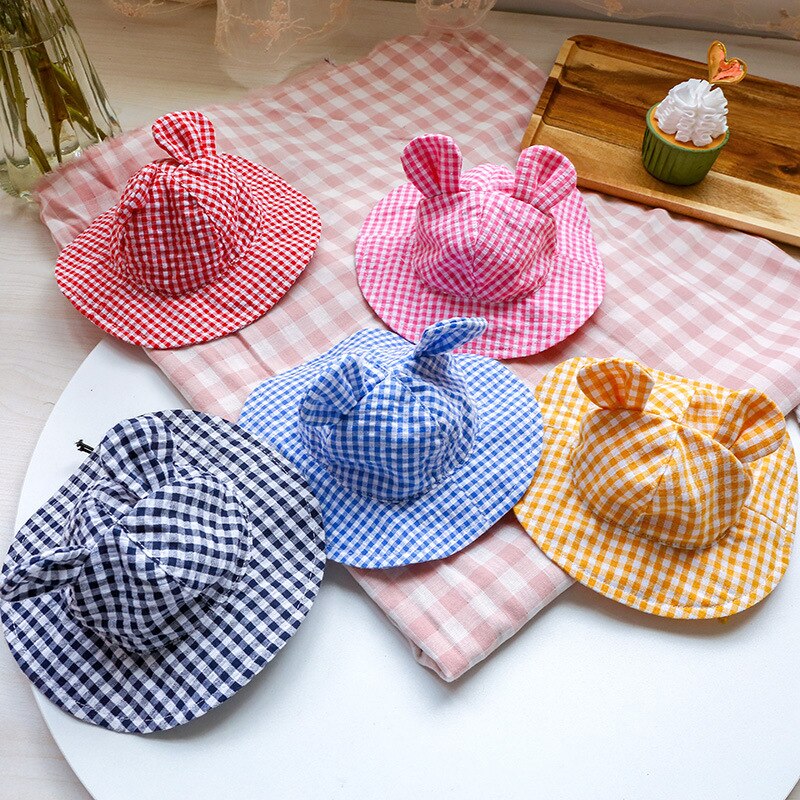 Dog Small Ear Hat Plaid Caps Shade Hat Pet Dog Cap Sun Protective Hat Summer Adjustable Cute Cap Pet Supplies