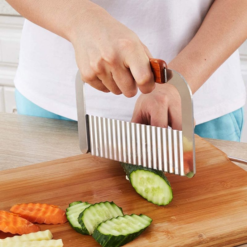 Rvs Wave Aardappel Cutter Groentesnijder Fruit Rimpeluitvoering Cutter Franse Bak Snijders Aardappel Chip Mes Keuken Gadgets