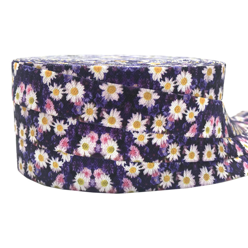 5 Yards 16mm Multi Bloemen Chrysant Vouw Over Elastische Baby Hoofdband Meisjes Haar banden Haaraccessoires Craft Supply