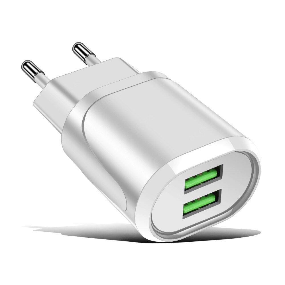 2 -poorts usb-lader, reisadapter voor snel opladen, draagbare dubbele wandlader, mobiele telefoonladers voor iphone 11 pro max, samsung: Wit