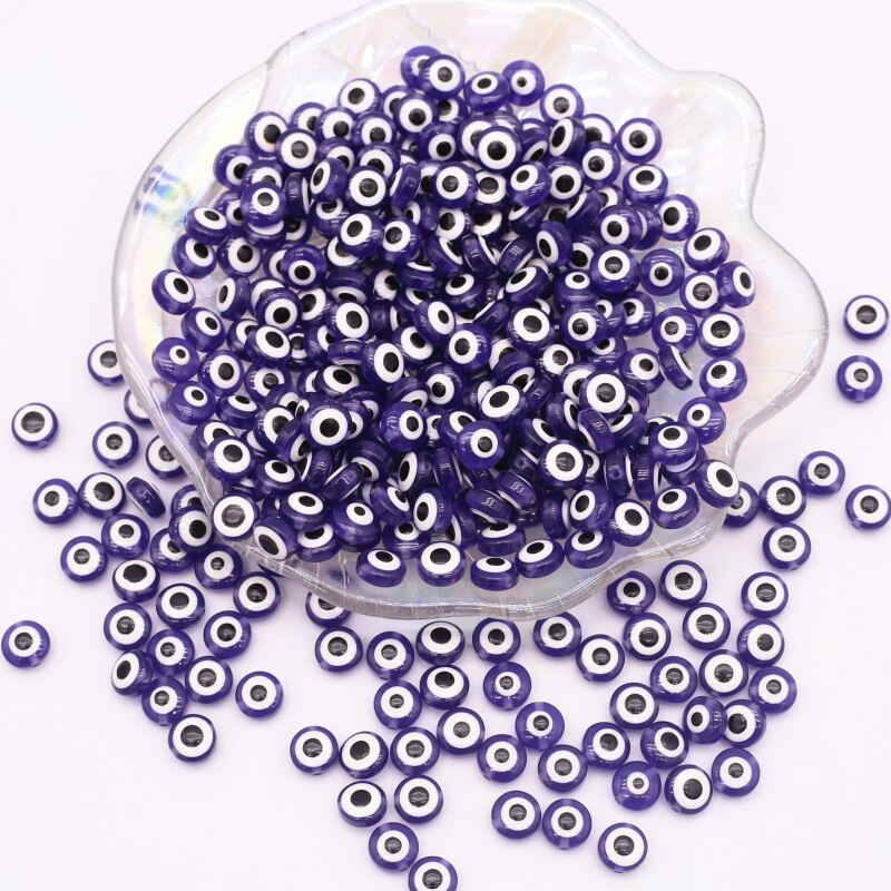 40pcs Mix Oblate Shape Evil Eye Beads 8mm Hollow Stripe Resin Spacer Beads Child DIY Jewelry Bracelet Handicraft Supplies: Blue