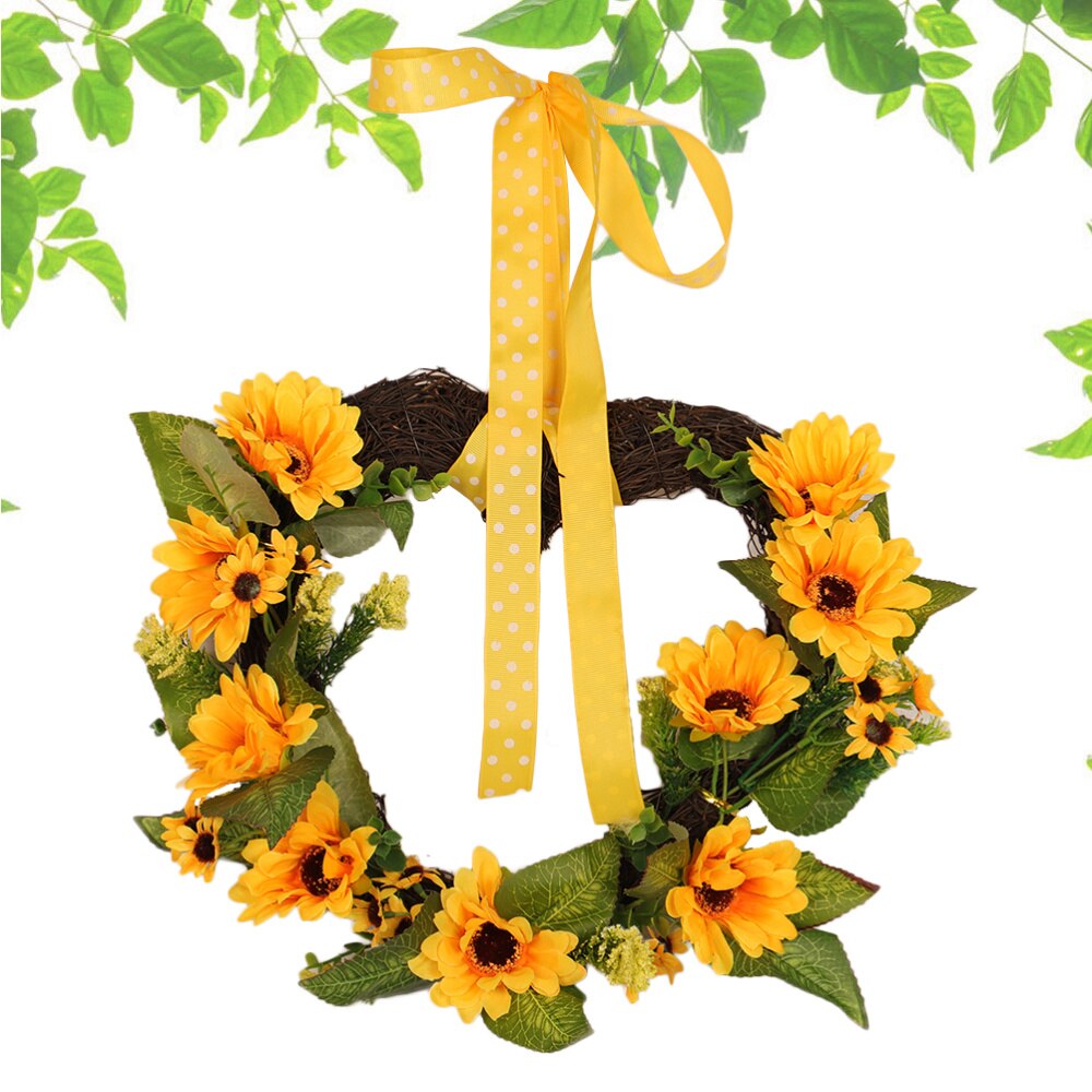 Deurkrans zomer zonnebloemen hartvormige slinger voordeur entree trap muurdecoratie  (30cm)