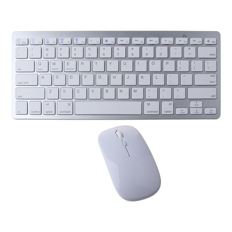 Russian/English/Arabic/French/German/Spanish Layout 2.4G Wireless Ultra Thin Keyboard Mouse Set for Notebook Laptop Desktop PC: White-English