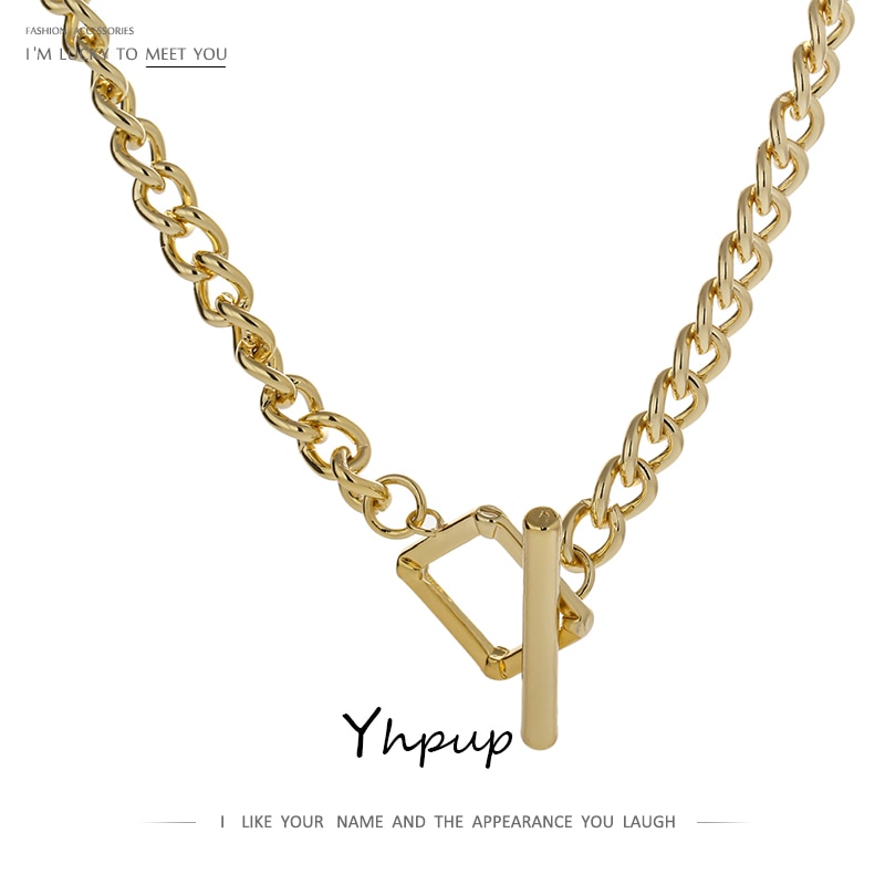 Yhpup Charme Metall Verknüpfung Kette Halskette einstellen für Frauen collane donna Goldene aussage Schmuck Halsband Halskette бижутерия