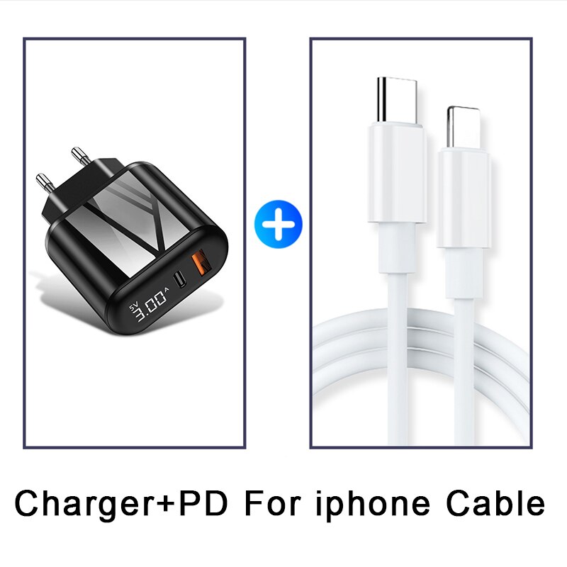 Schnell Ladung USB Ladegerät QC 3,0 PD Schnelle Ladung LED-anzeige praktisch Ladegerät Adapter Für iPhone Samsung EU UNS stecker Typ C: EU PD C-Beleuchtung