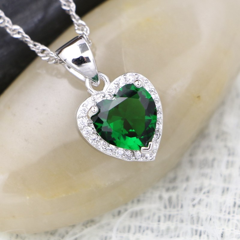 Hjerte vedhæng halskæde grøn cubic zirconia 925 sølv smykker til kvinder