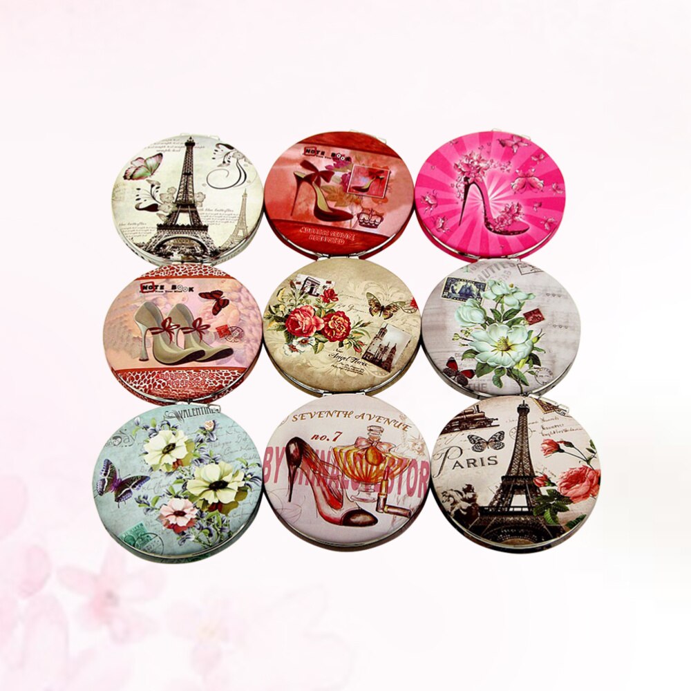 Damskie lustro przenośne lustro robić makijażu składane opatrunek z jednostronnym nadrukiem okrągłe małe lusterko podróżne robić makijażu (dwustronne Prin