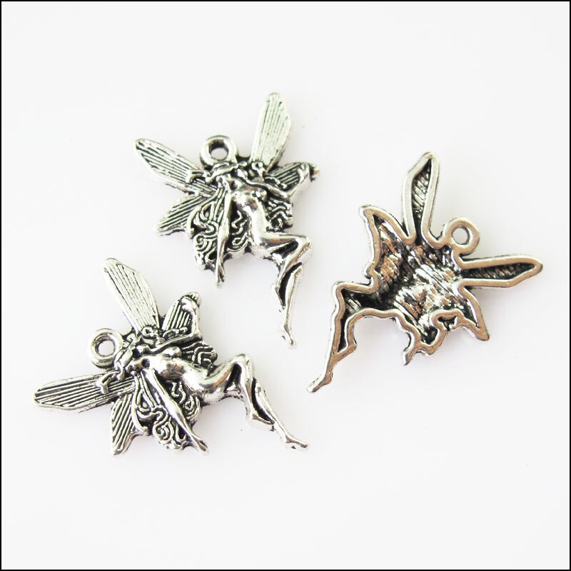 20Pcs Antiqued Zilver Kleur Dancing Fairy Angel Wings Charms Hangers 15x21mm