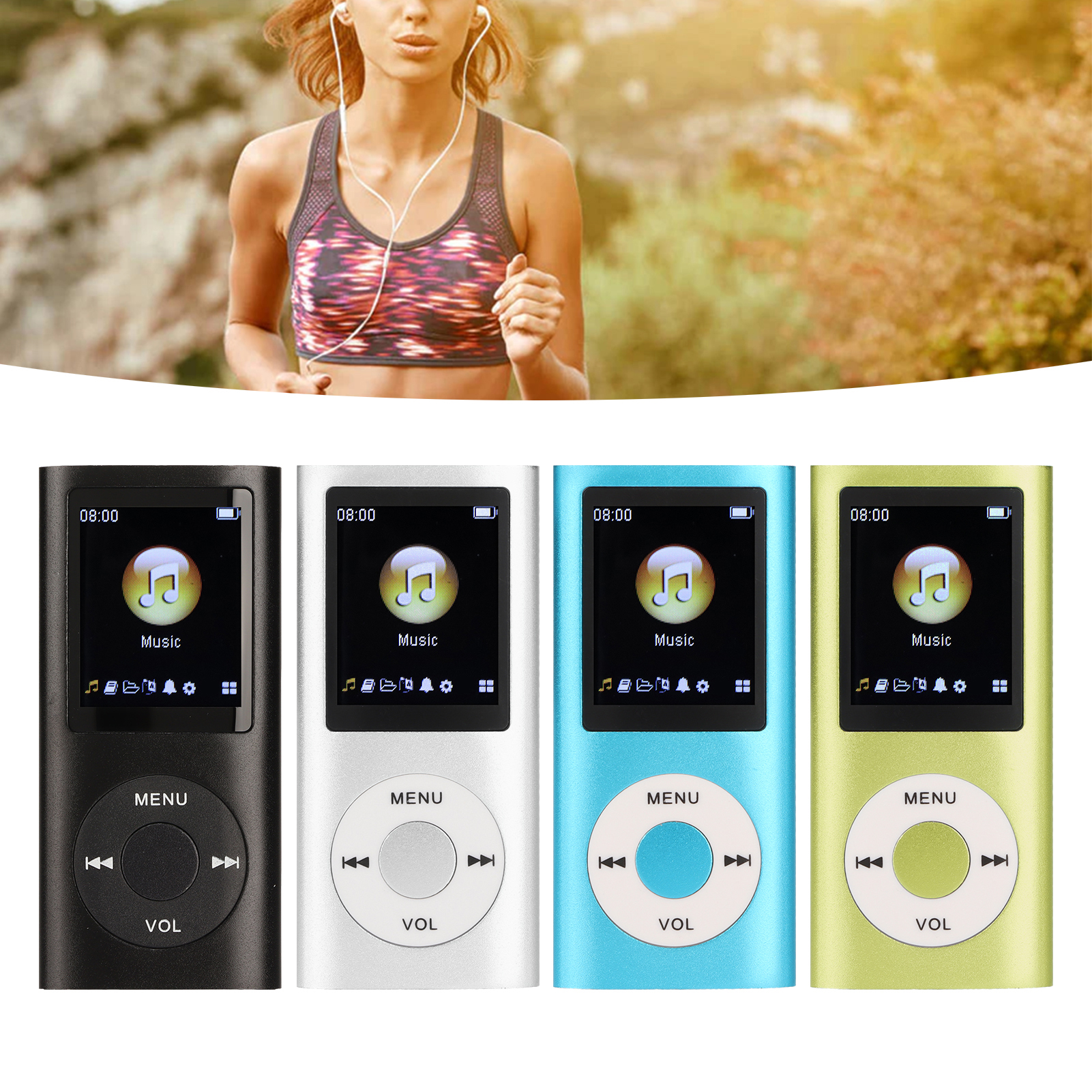 Mini Lettore MP3 con Schermo LCD da 1,8 Pollici, Audio Lossless, Portatile per Corsa, Palestra, Sport, Supporto Scheda TF da 16GB