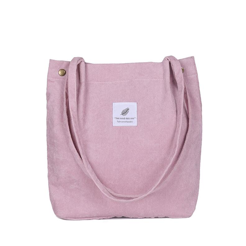 Yogodlns kvinder fløjlsbukser skuldertaske bomuld canvas stor afslappet kvindelig øko crossbody taske dame vintage rejsetasker: Lyserød