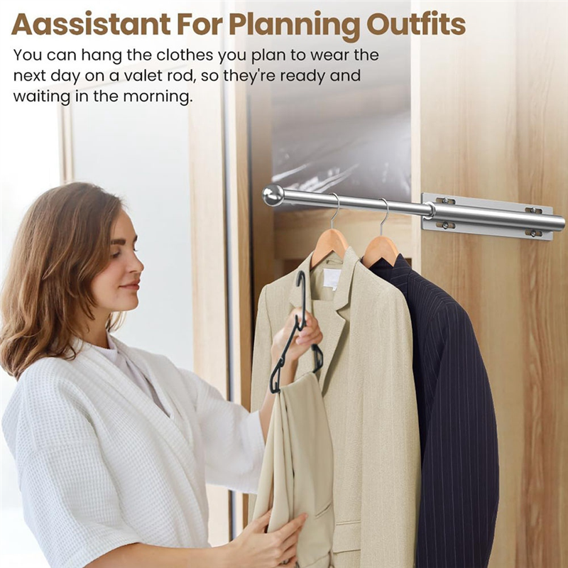 BAAR-Closet 12 Inch Valet Rod With 4 Hooks Pull Out Clothes Hanger Slide Out For Closets
