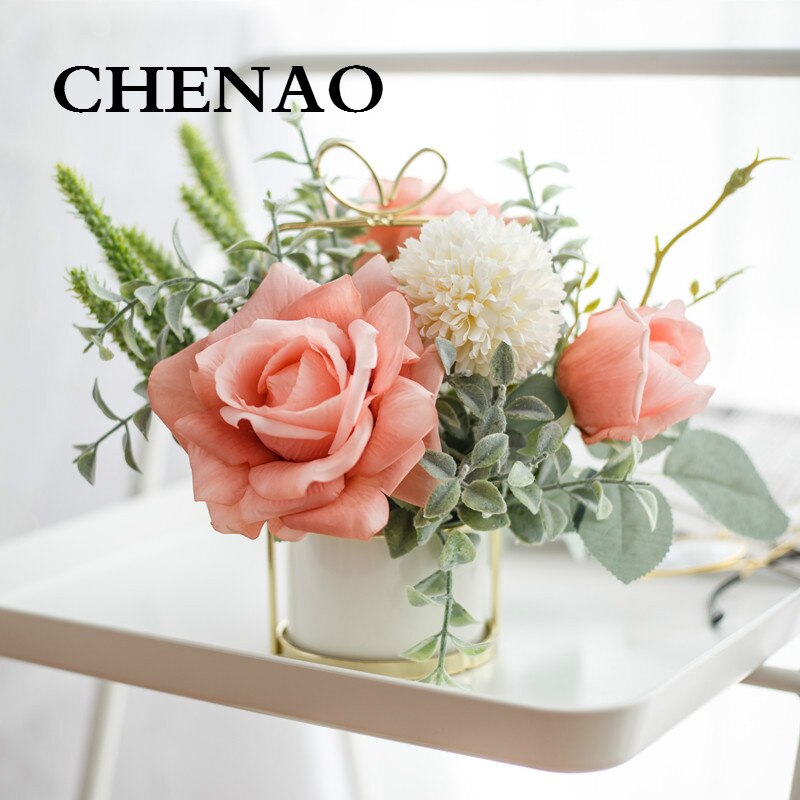 CHENAO nordique hybride Bouquet Rose Rose soie pivoine blanc hortensia balcon décoration extérieure frais et 1 pièces 1 bouteille