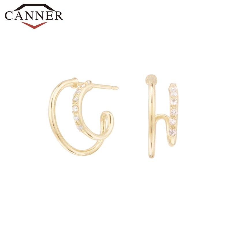 -Trend INS Einfache Persönlichkeit CZ Zirkon Geometrische Ohrringe für Frauen 925 Sterling Silber Stud Ohrringe Modeschmuck: style 1 gold