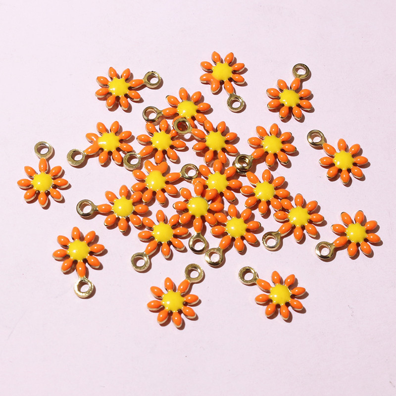 20 unidades, colgante de 10x7mm de flores pequeñas, colgante de esmalte de acero inoxidable, accesorios para hacer joyas DIY, accesorios para collar, pendientes: Color dorado