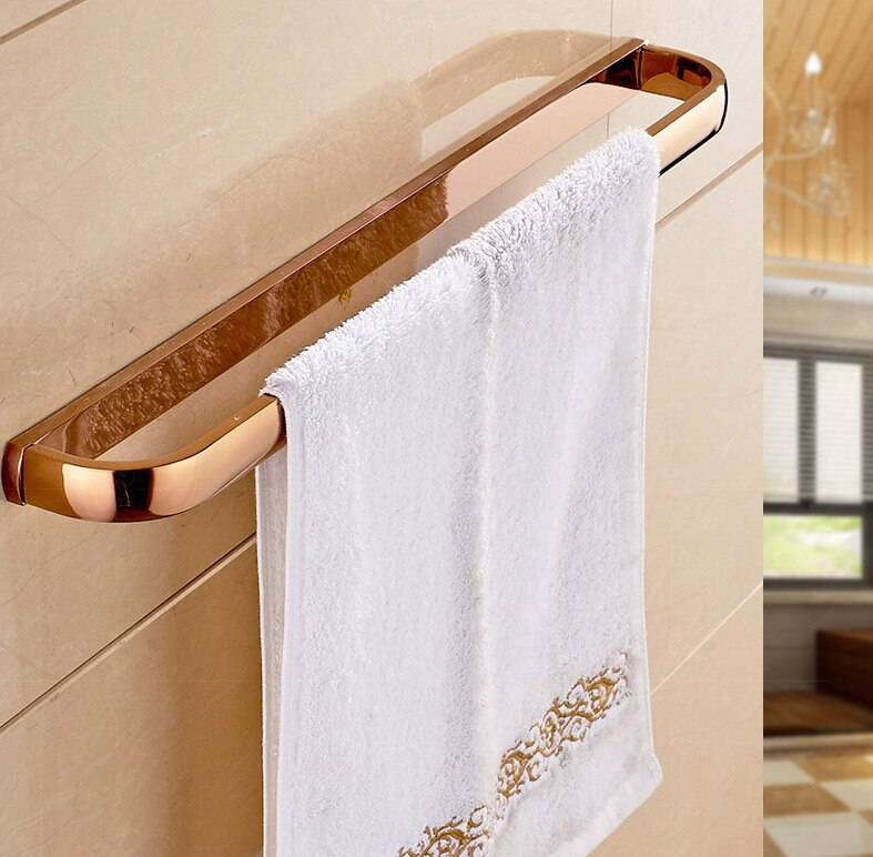 Rose Goud Kleur Messing Vierkante Badkamer Accessoires Handdoek Plank Houder Toiletrolhouder Wall Mounted Bad Hardware Sets: Single Towel Bar