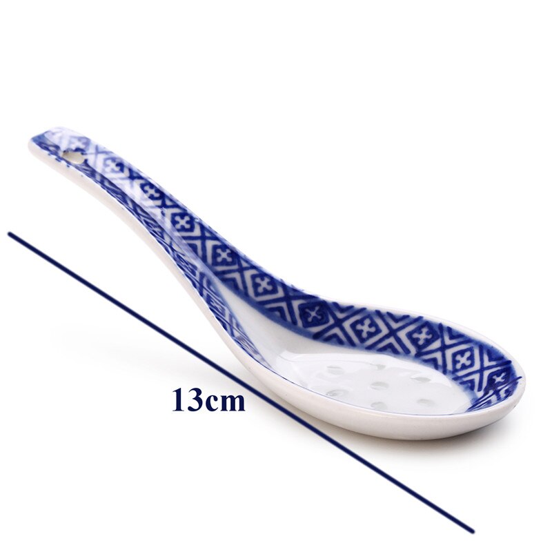 5Pcs China Chinese Stijl Keramische Lepel Kinderen Rijst Lepel Keuken Servies Roer Lepel Soep Lepels Blauw Diner Voor kids