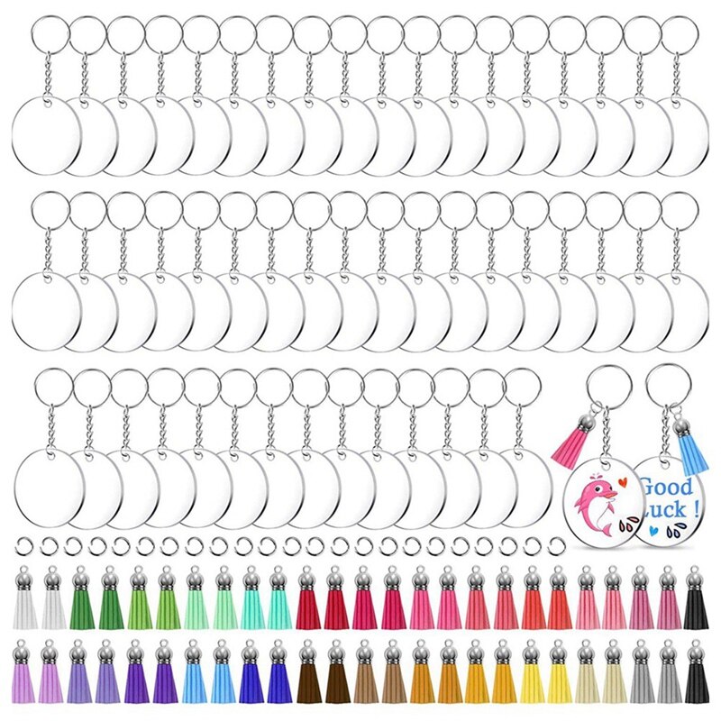 Sublimation Keychain Blanks Set, Keychain Making Kit With Acrylic Blanks, Tassels, Keychain Rings, Jump Rings: Default Title