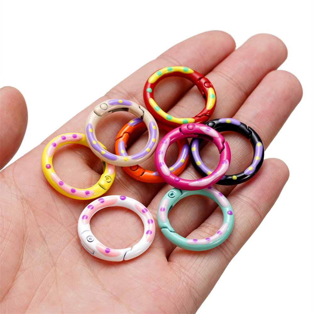 5pcs/lot Multicolor Metal Round Ring Spring Clasp Carabiner Keychain Clips Hook Dog Chain DIY Jewelry Buckle Connector Supplies