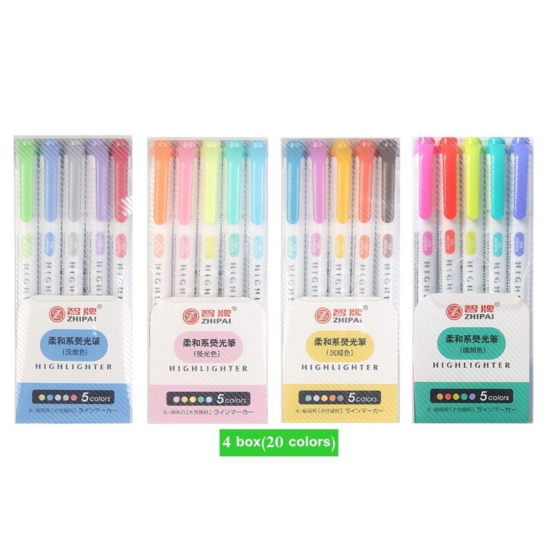10/15/20/25 farver dobbelthovedet fluorescerende pen highlightere kunst tuschpenne skoleartikler søde kawaii papirvarer: 20 farver-a