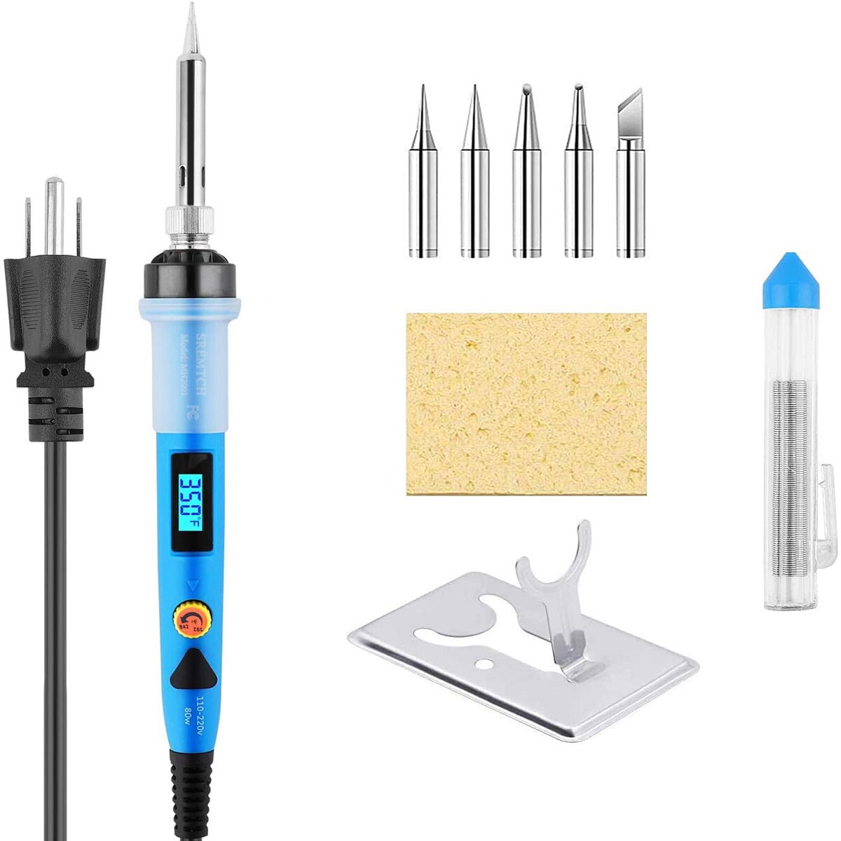 80W 110V/220V Digital Display Soldering Iron Gun Electric Kit Digital Welding Solder Wire Tip Station Set: S6-3--Blue / EU