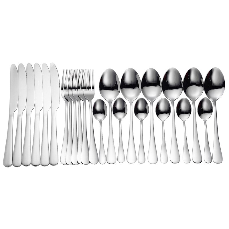 24Pcs Roestvrij Stalen Bestek Set Rose Gold Rainbow Zwart Bestek Set Keuken Mes Vork Lepel Servies Set Servies Set: Silver 24pcs