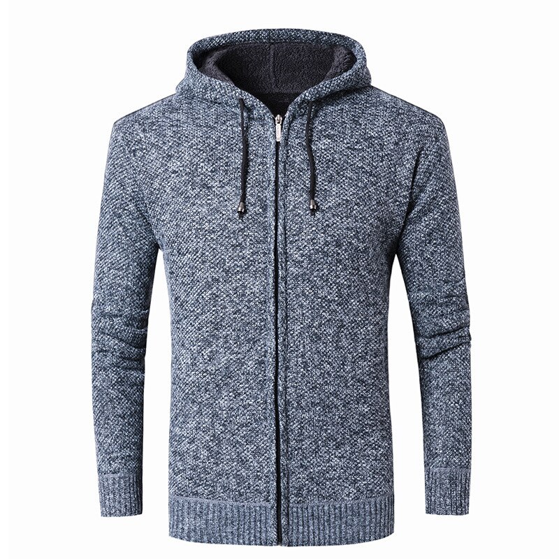 Efterår vinter herre hætte cardigan lynlås tyk blød langærmet solid komfortabel frakke strikket afslappet herre sweater