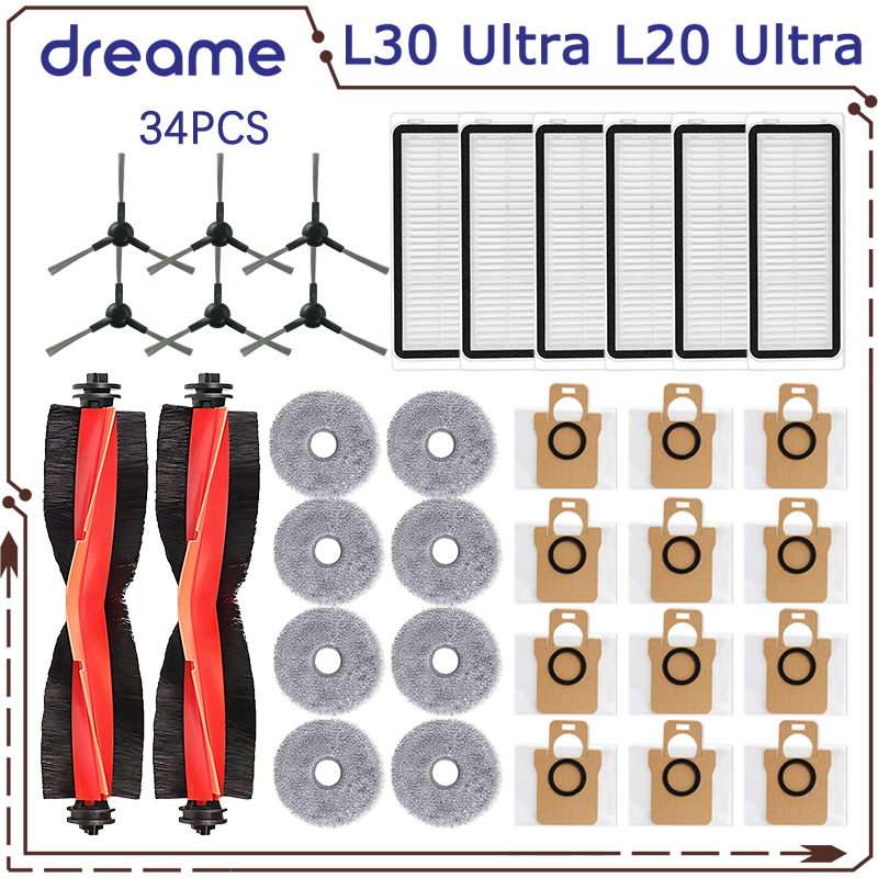 Dreame L20 Ultra L30 Ultra X20 Pro Robot Vacuum Parts Main Side Brush HEPA Filter Mop cloth Pad Dust Bag Spare accessories: Pink