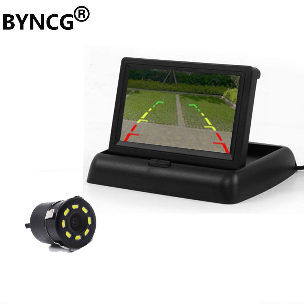Monitor de coche plegable de 4,3 pulgadas, pantalla TFT, cámaras LCD, cámara de marcha atrás, sistema de aparcamiento para monitores retrovisores de coche NTSC PAL