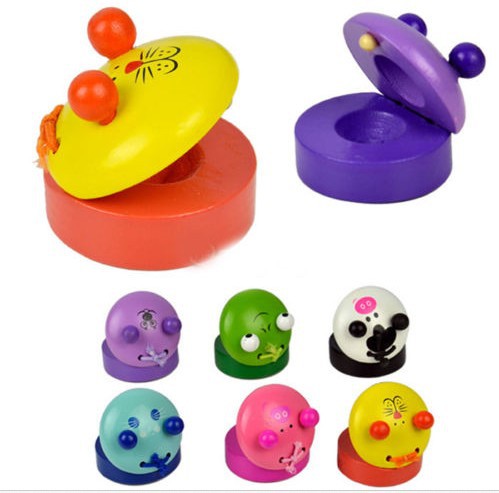 1pc mini træ castanet legetøj til børn billige børn legetøj musikinstrument stil farve