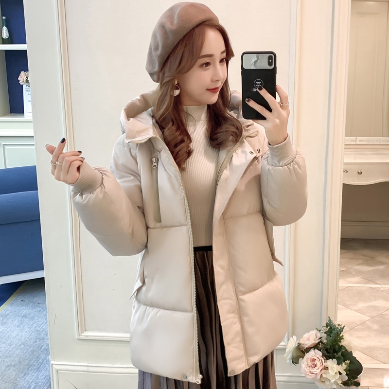 Vinterjacka för kvinnor huvkappa i koreansk stil dam dunjackor dam parkas fritidsjackor vindtät regntät