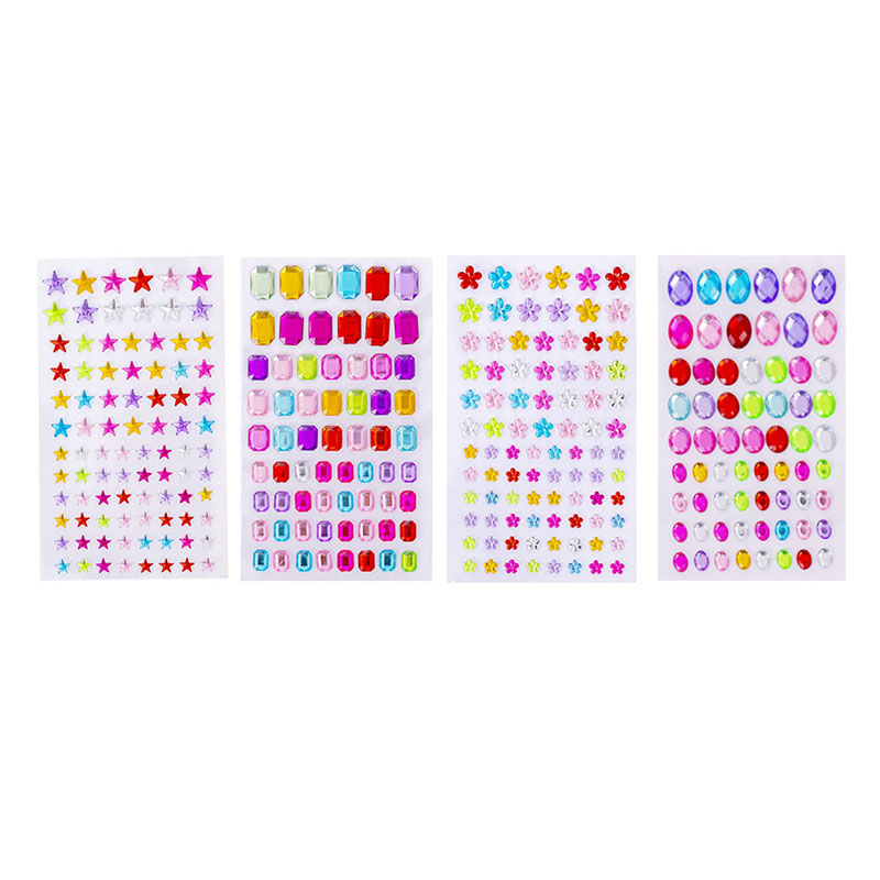 1-6Sheets 3D Gem Acrylic Crystal Stickers Kids DIY Decoration Self Adhesive Jewel Crafts Sparkly Rhinestone Stickers Girls