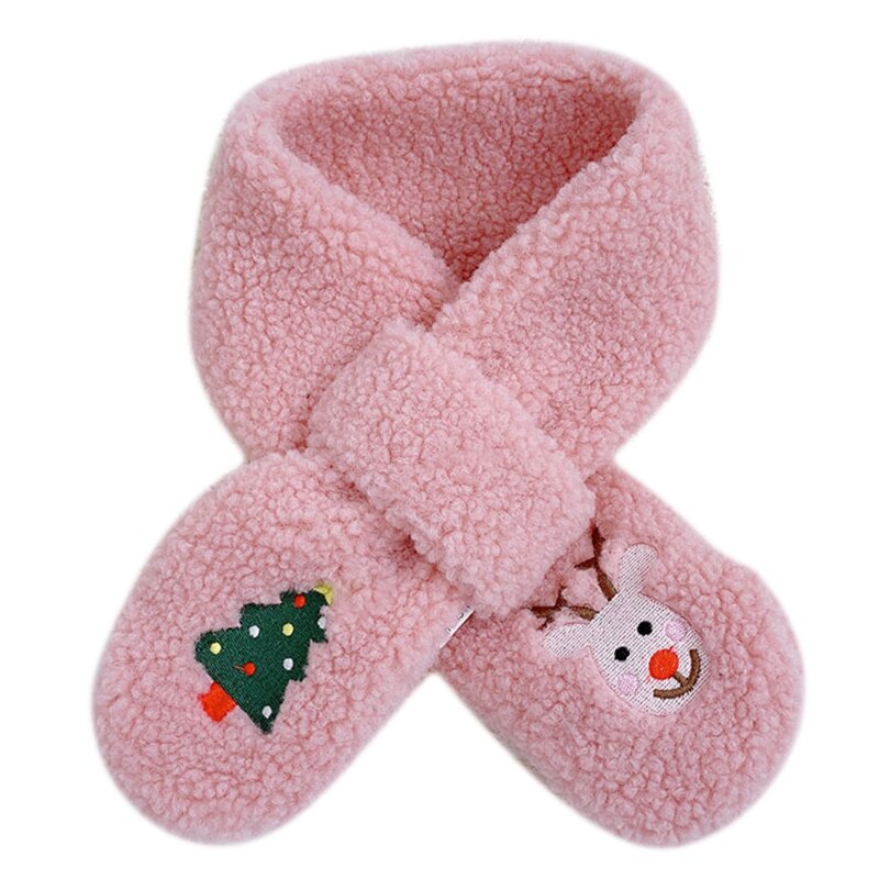 Kinderen kerst kruiskraag sjaal cartoon eland boom borduurwerk pluche nekwarmer  j78e: Legergroen