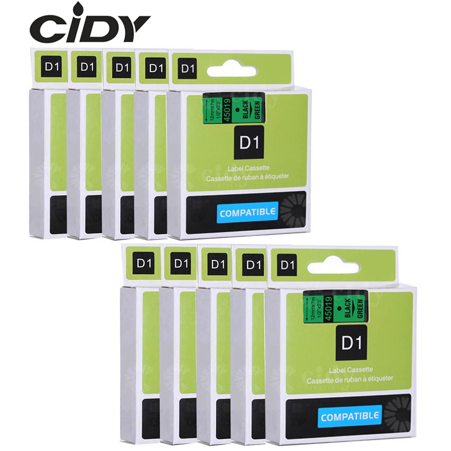 CIDY Dymo D1 45019 compatible for DYMO D1 Label Tapes 12mm black on green Label Maker Suitable Label Manager 210 450 LM160