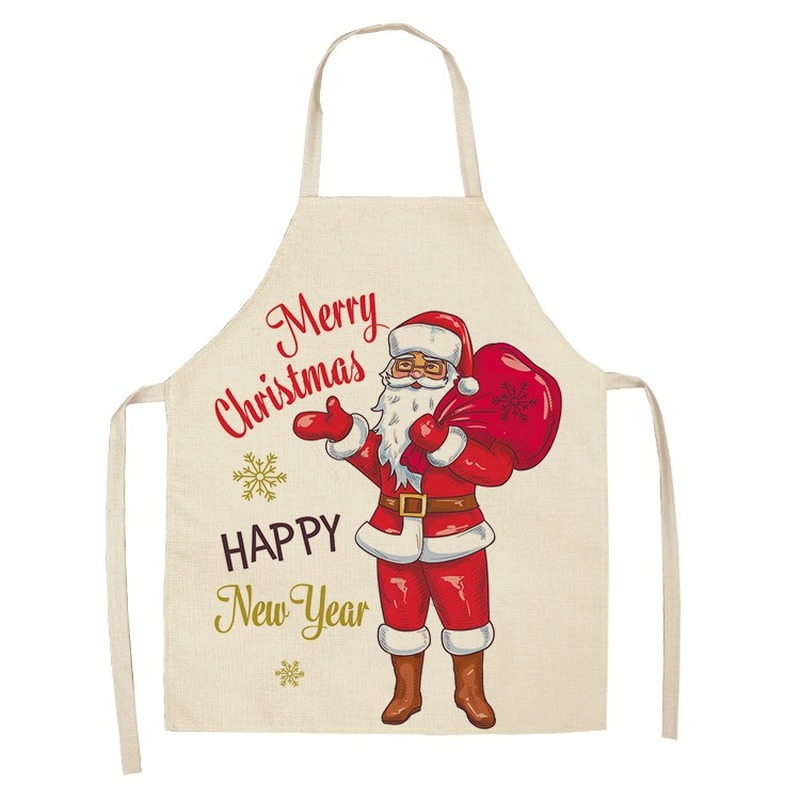 Christmas Printed Women Kitchen Aprons Waterproof Cooking oil-proof Cotton Linen Antifouling Chef Apron man kid aprons