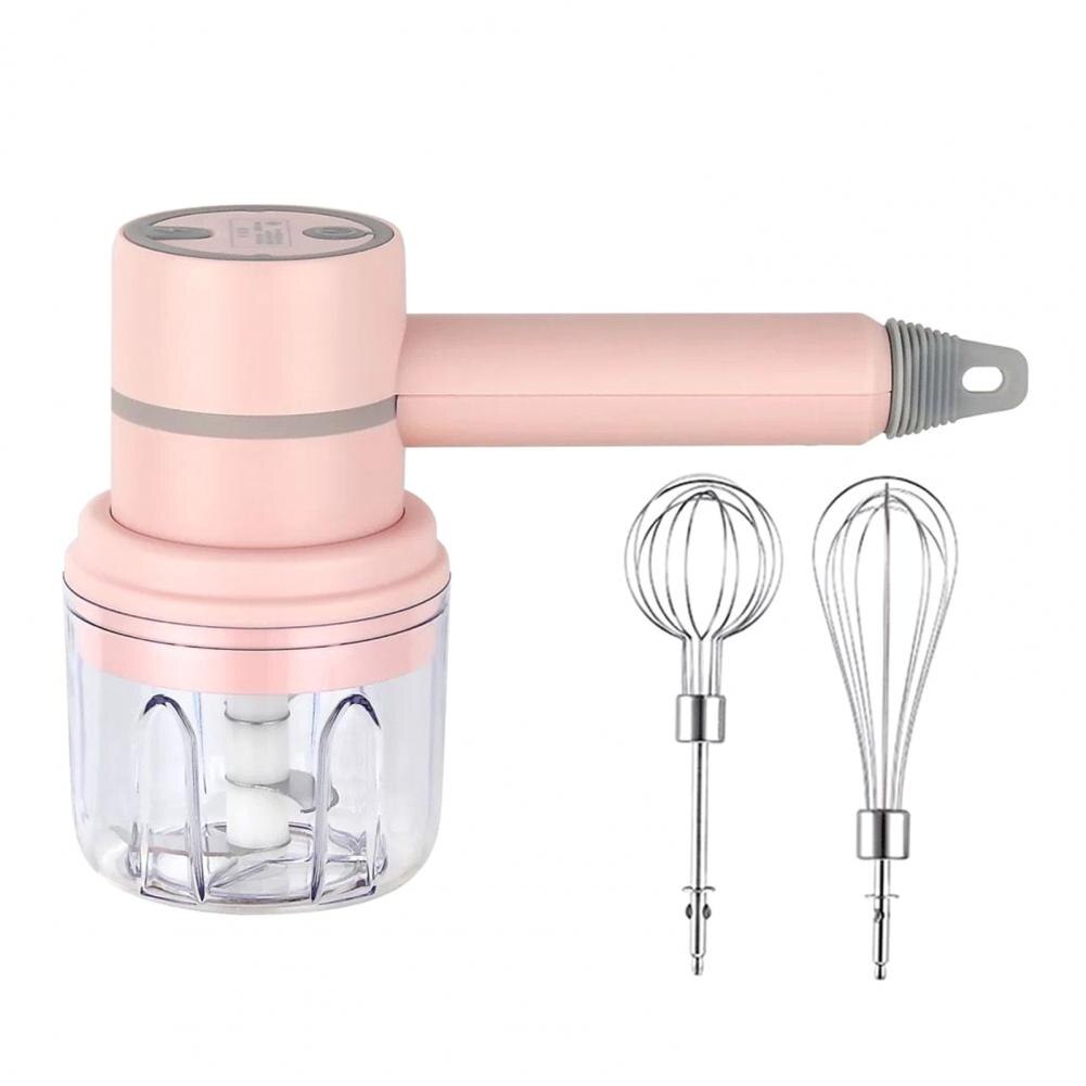 1 Set Egg Whisk Mini Versatile Stick Blender Stainless Steel Handheld Egg Beater 3-Speed Electric Whisk Blender for Baking: Pink