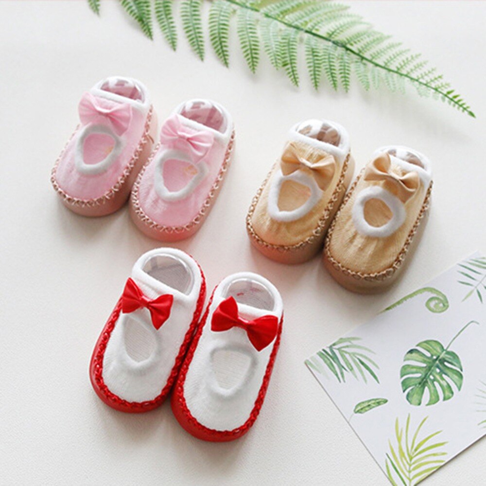 Lente Zomer Antislip Lederen Bodem Baby Schoenen Kinderen Floor Sokken Boog 0-3 Jaar Oud Meisje sokken Baby Care