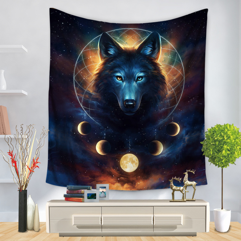 Tausta seinälle roikkuu tribal animal lakanat wolf tapestry kodin sisustus rantamatto eläimet susi tapestry