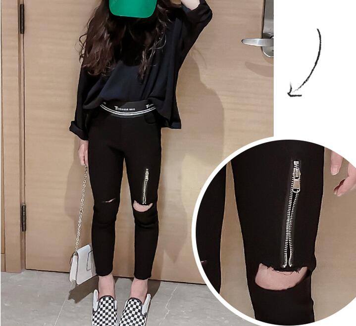 Leggings con cremallera para niña adolescente, pantalones de piel con agujeros, ropa para Niño, 6, 8, 10, 12 y 14 años, novedad de Primavera de 2022
