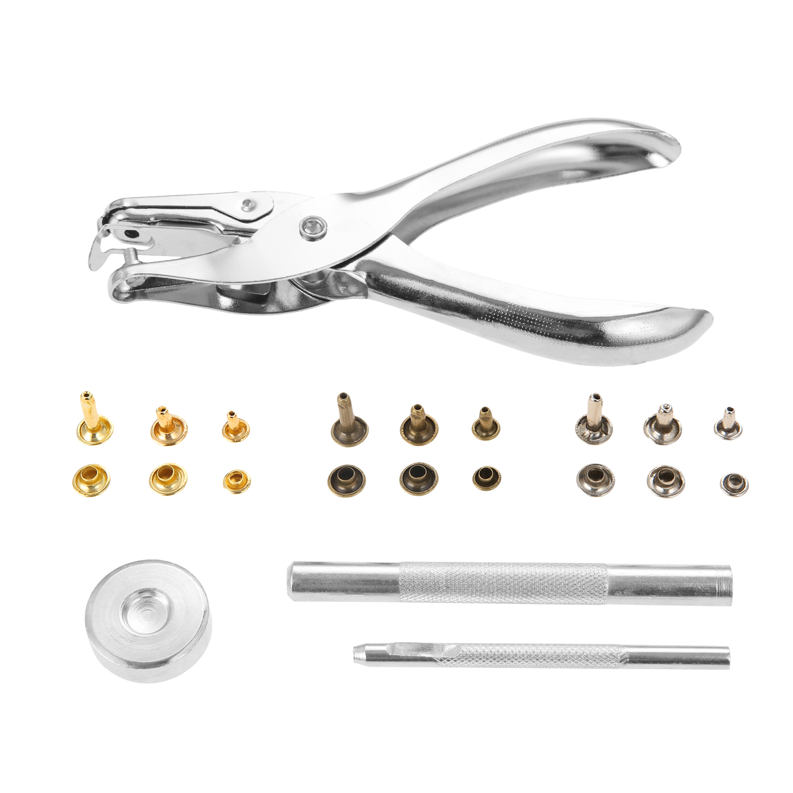 Remaches de cuero de doble tapa, tachuelas tubulares de Metal + alicates de perforación + herramienta de ajuste de 3 piezas para artesanía de cuero, juegos de 240/300/360/480