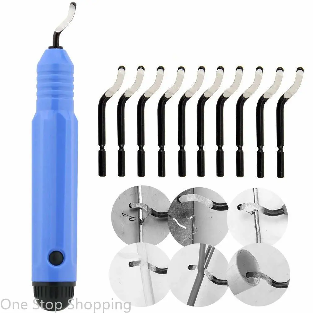 10 stks Roterende Ontbraammessen Set met Handvat Ontbraammes Hand Metalen Ontbramen Tool voor Hout/Plastic/Aluminium/Koper en Staal