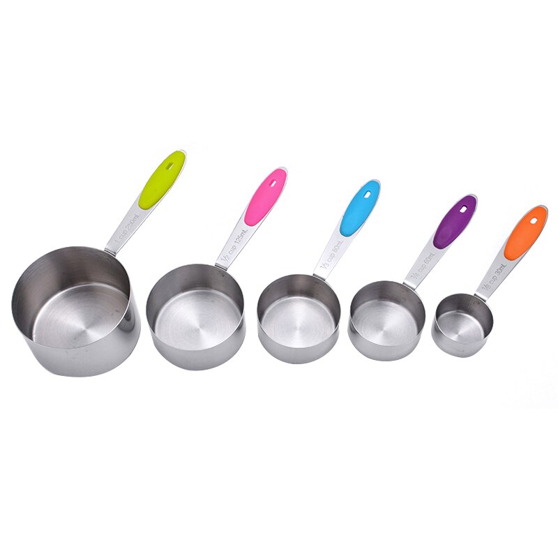 10 Uds multifunción tazas cucharas para medida cucharadita de silicona de la manija de acero inoxidable 1,25 ml-240ml utensilios medidores de cocina