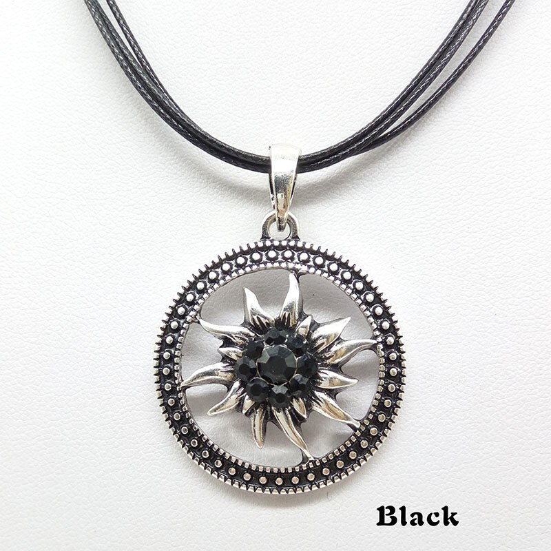 Vintage Zilveren Gesneden Edelweiss Ketting Hanger Zonnebloem Dirndl Traditionele Duitse Sieraden: black