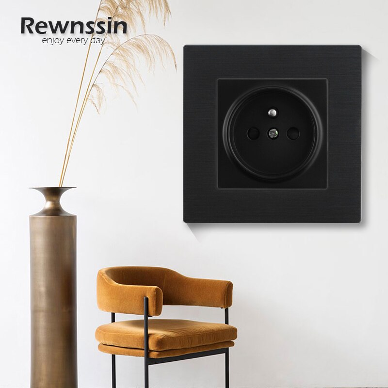 French Power Socket AC110V-250V Standard Plug Wall Socket Single/Double/Triple/Quadruple Socket Black Brushed Aluminum Panel